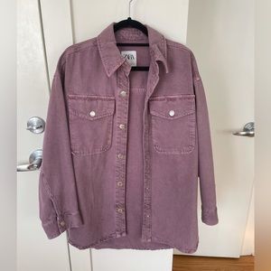 Zara Oversized Denim Overshirt Wine Purple Jacket